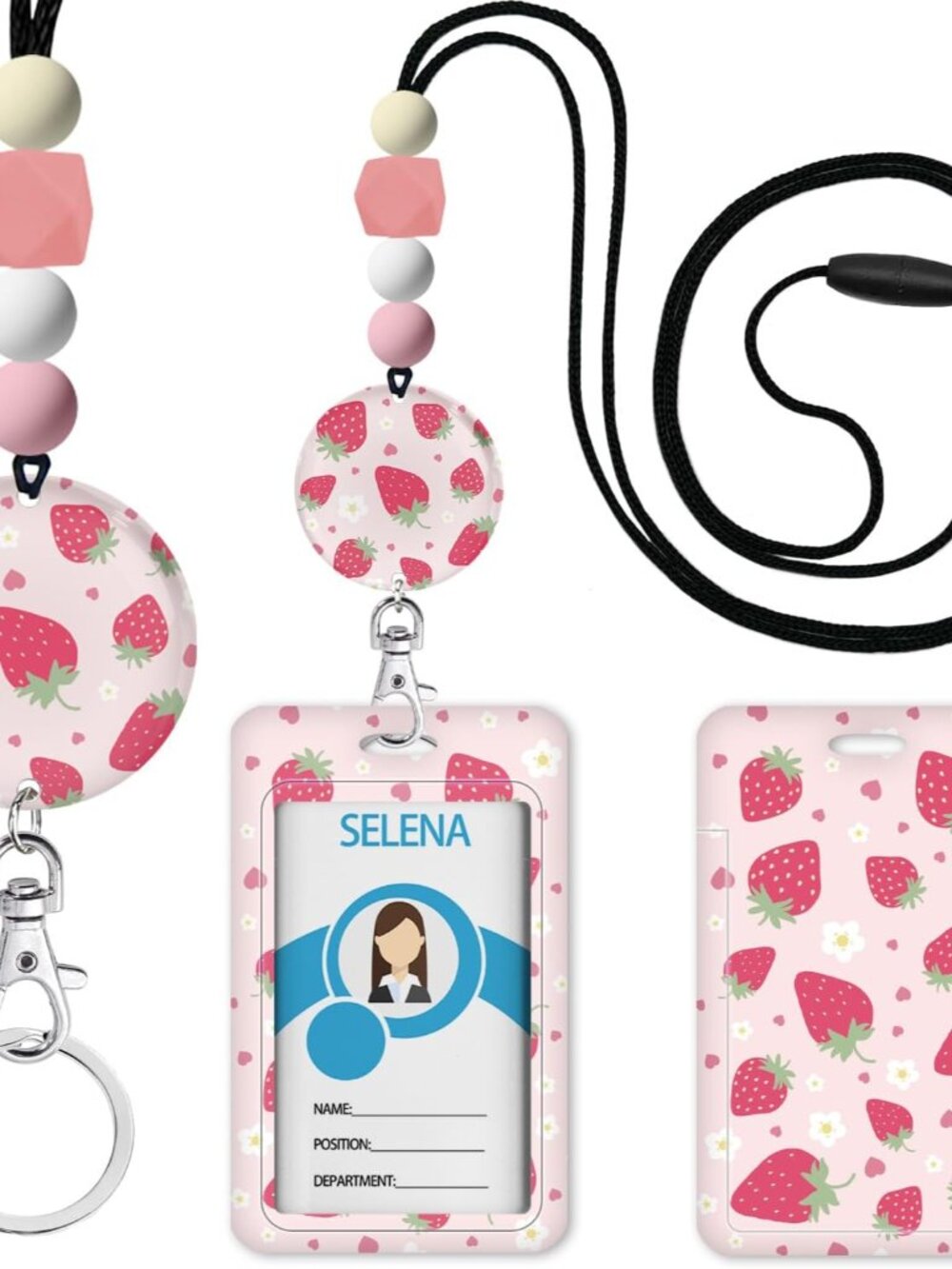 Teacher Lanyards for ID Badges, Breakaway, Handmade, Strawberry